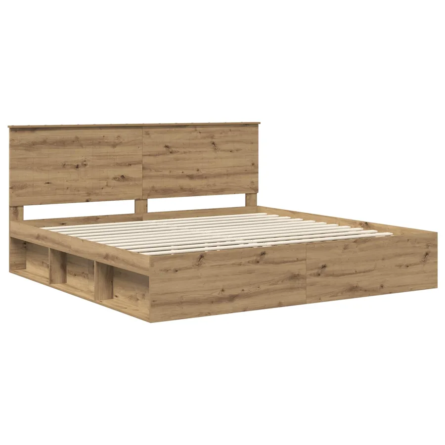 Cadre de lit Chêne artisan 200 x 200 cm Bois de pin massif - 4