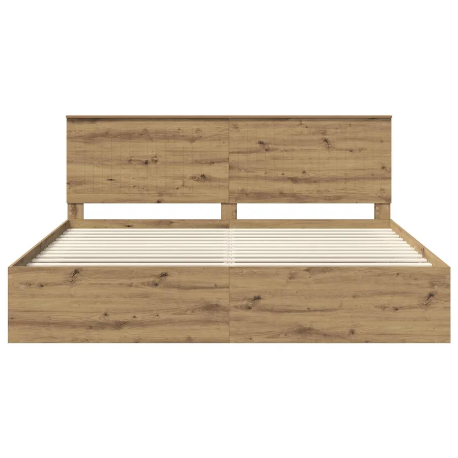 Cadre de lit Chêne artisan 200 x 200 cm Bois de pin massif - 7