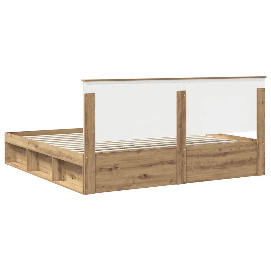 Cadre de lit Chêne artisan 200 x 200 cm Bois de pin massif - 9