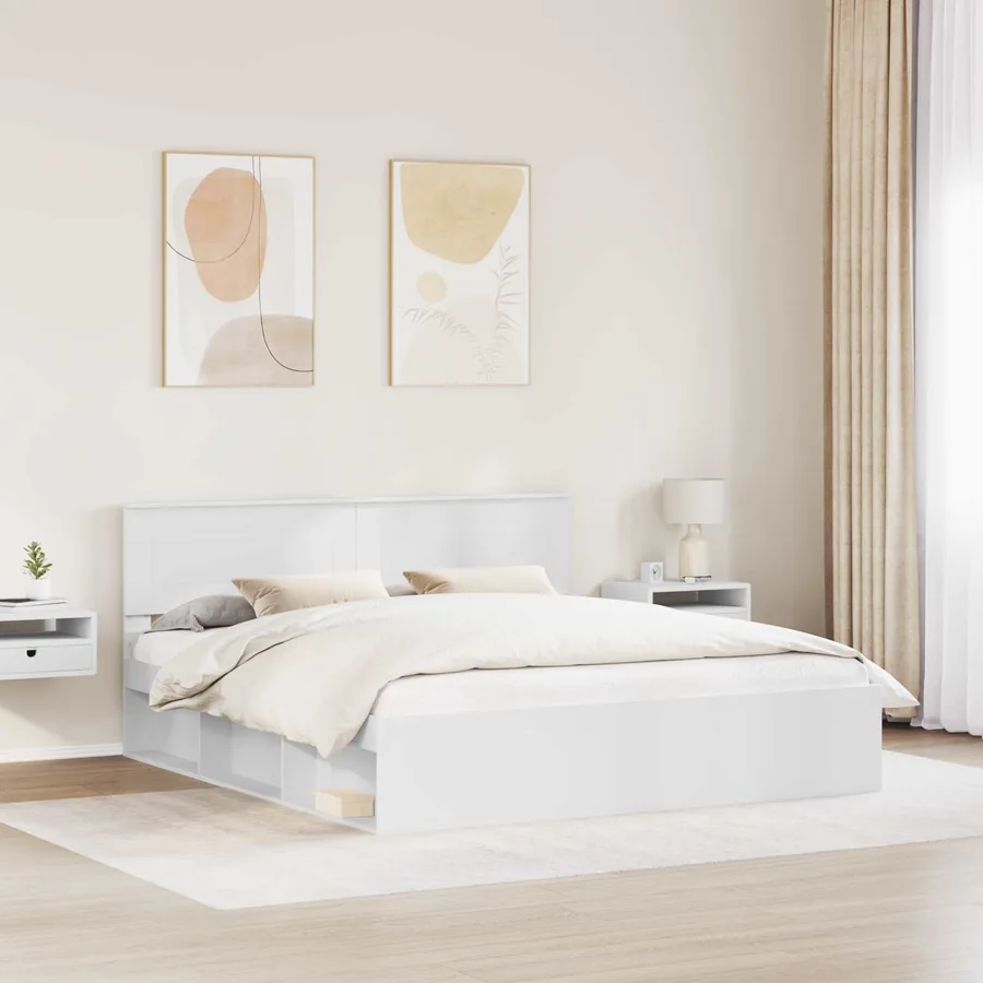 Cadre de lit Blanc 200 x 200 cm Bois d'ingénierie - 3
