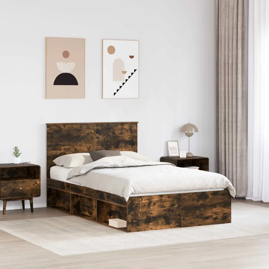 Cadre de lit Chêne fumé 120 x 200 cm Bois de pin massif - 3
