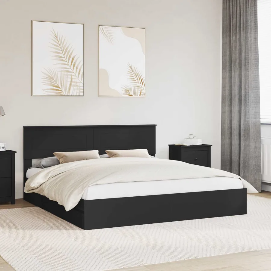 Lit de Rangement Noir 200 x 200 cm Bois d'ingénierie