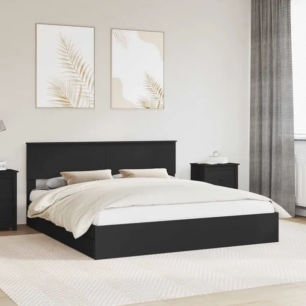 Lit de Rangement Noir 200 x 200 cm Bois d'ingénierie