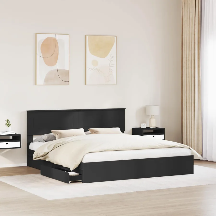 Lit de Rangement Noir 200 x 200 cm Bois d'ingénierie - 3