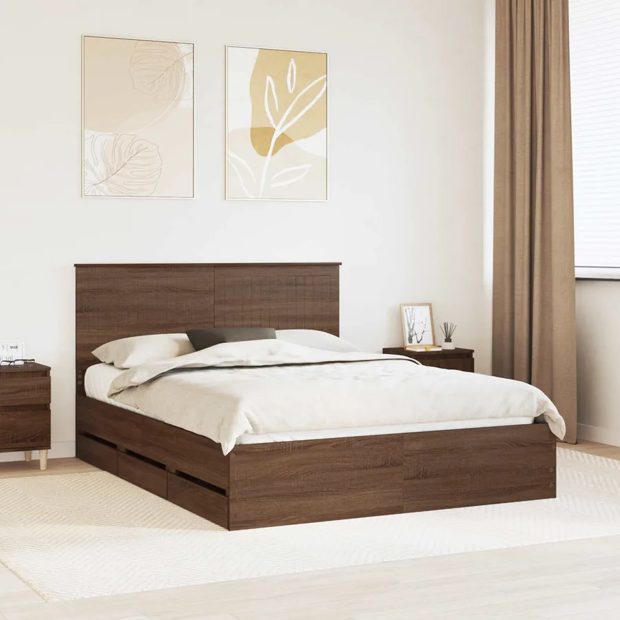 Cadre de lit Chêne brun 150 x 200 cm Bois Ingénierie