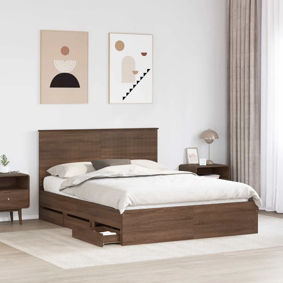Cadre de lit Chêne brun 150 x 200 cm Bois Ingénierie - 3
