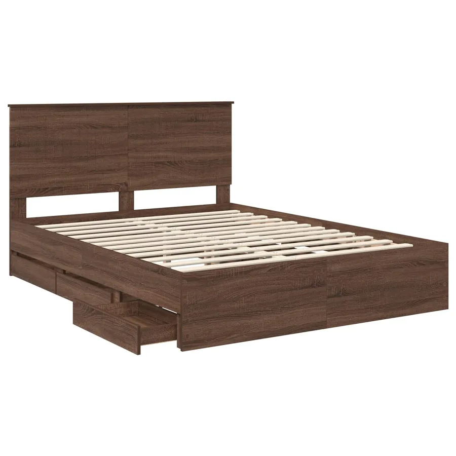 Cadre de lit Chêne brun 150 x 200 cm Bois Ingénierie - 5