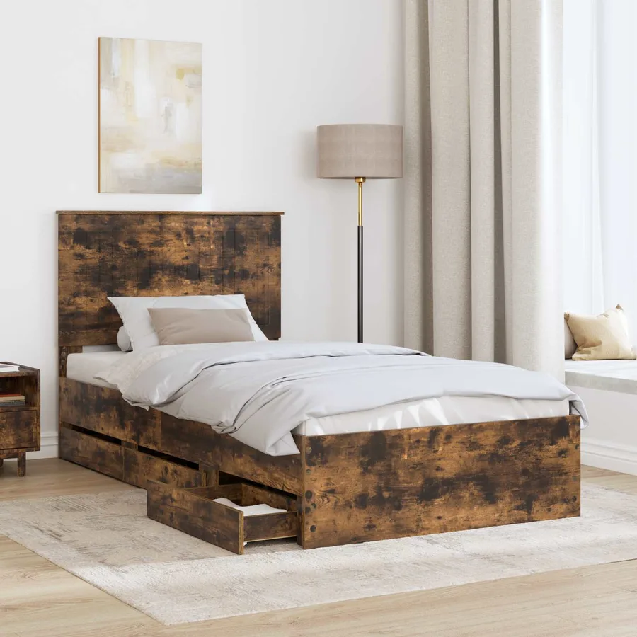 Cadre de lit Chêne fumé 100 x 200 cm Bois Ingénierie - 3
