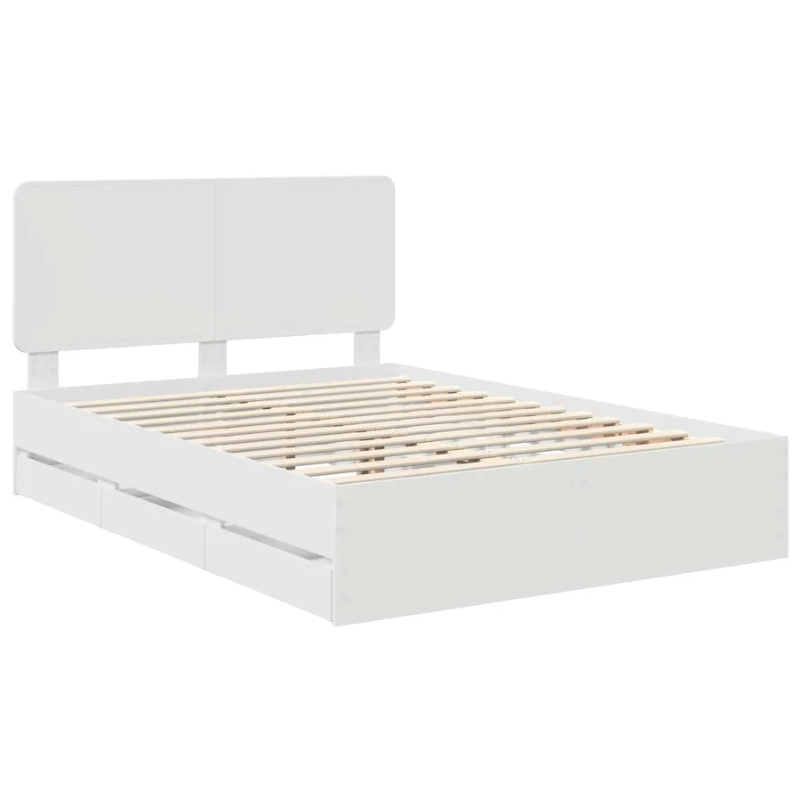 Cadre de lit avec tiroir Blanc 160 x 200 cm Bois Ingénierie - 4