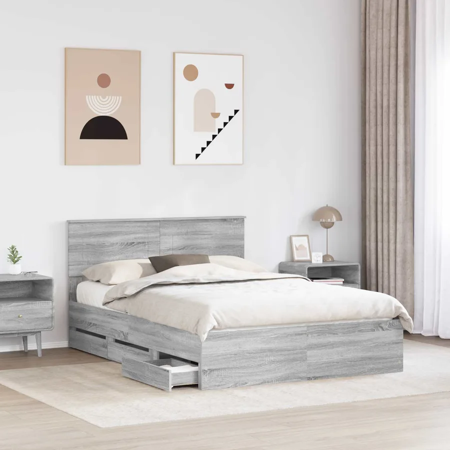 Cadre de lit Gris Sonoma 150 x 200 cm Bois Ingénierie - 3