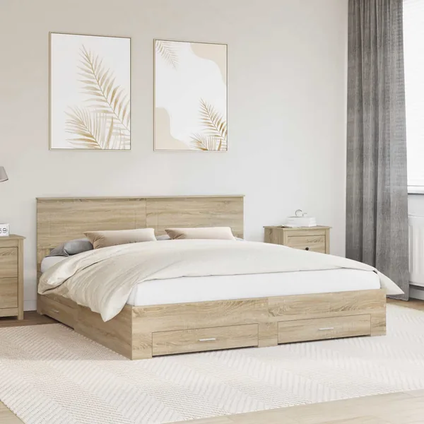 Cadre de lit Chêne Sonoma 200 x 200 cm Bois d'ingénierie