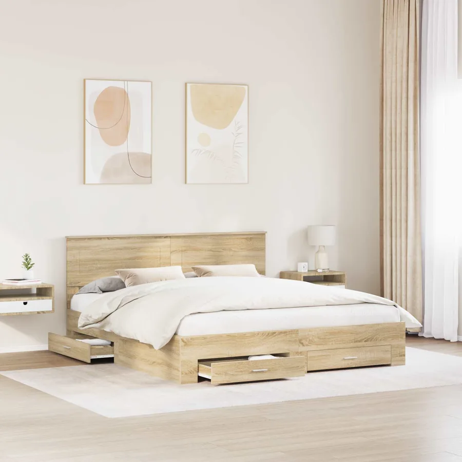 Cadre de lit Chêne Sonoma 200 x 200 cm Bois d'ingénierie - 3
