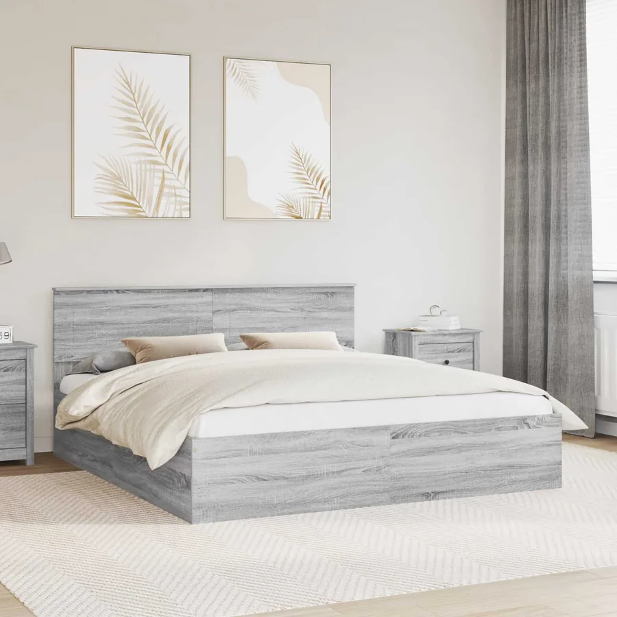 Cadre de lit Gris Sonoma 200 x 200 cm Bois d'ingénierie