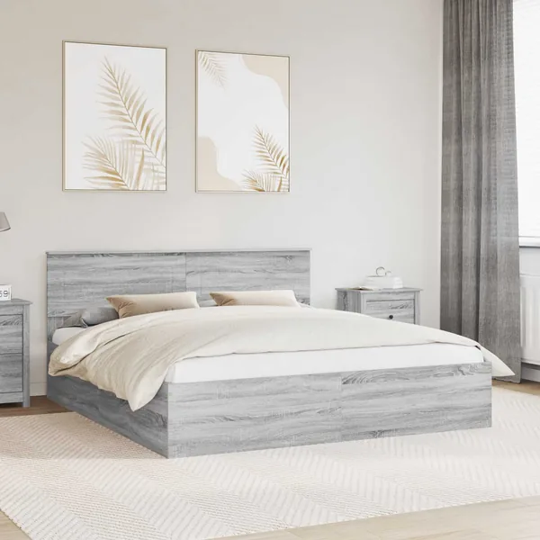 Cadre de lit Gris Sonoma 200 x 200 cm Bois d'ingénierie