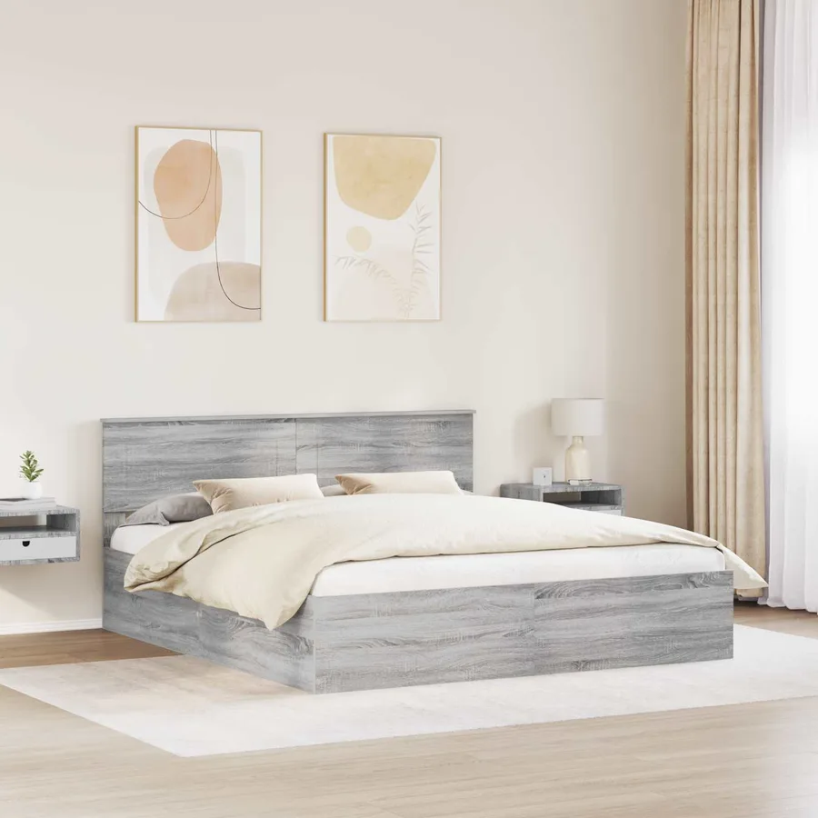 Cadre de lit Gris Sonoma 200 x 200 cm Bois d'ingénierie - 3