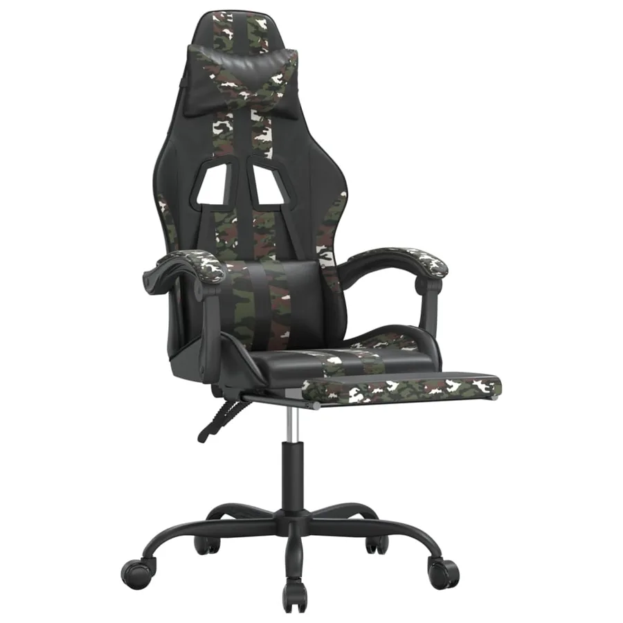 Chaise de jeu pivotante repose-pied Noir camouflage Similicuir - 6
