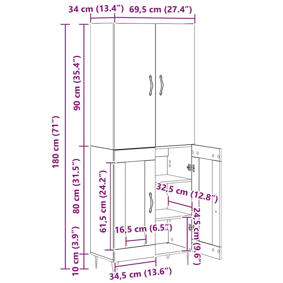 Haut Armoire 2 pcs Chêne artisanal 69,5 x 34 x 180 cm - 16