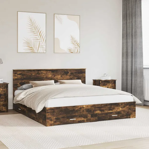 Cadre de lit Chêne fumé 200 x 200 cm Bois d'ingénierie