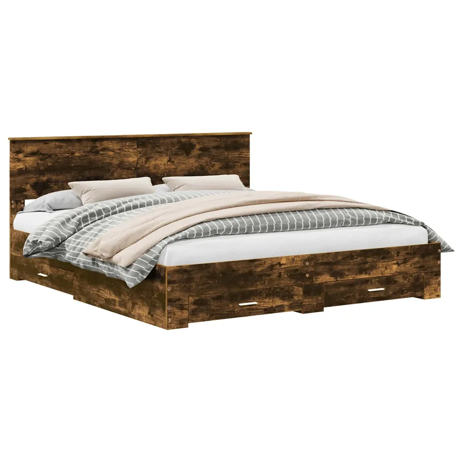 Cadre de lit Chêne fumé 200 x 200 cm Bois d'ingénierie - 2