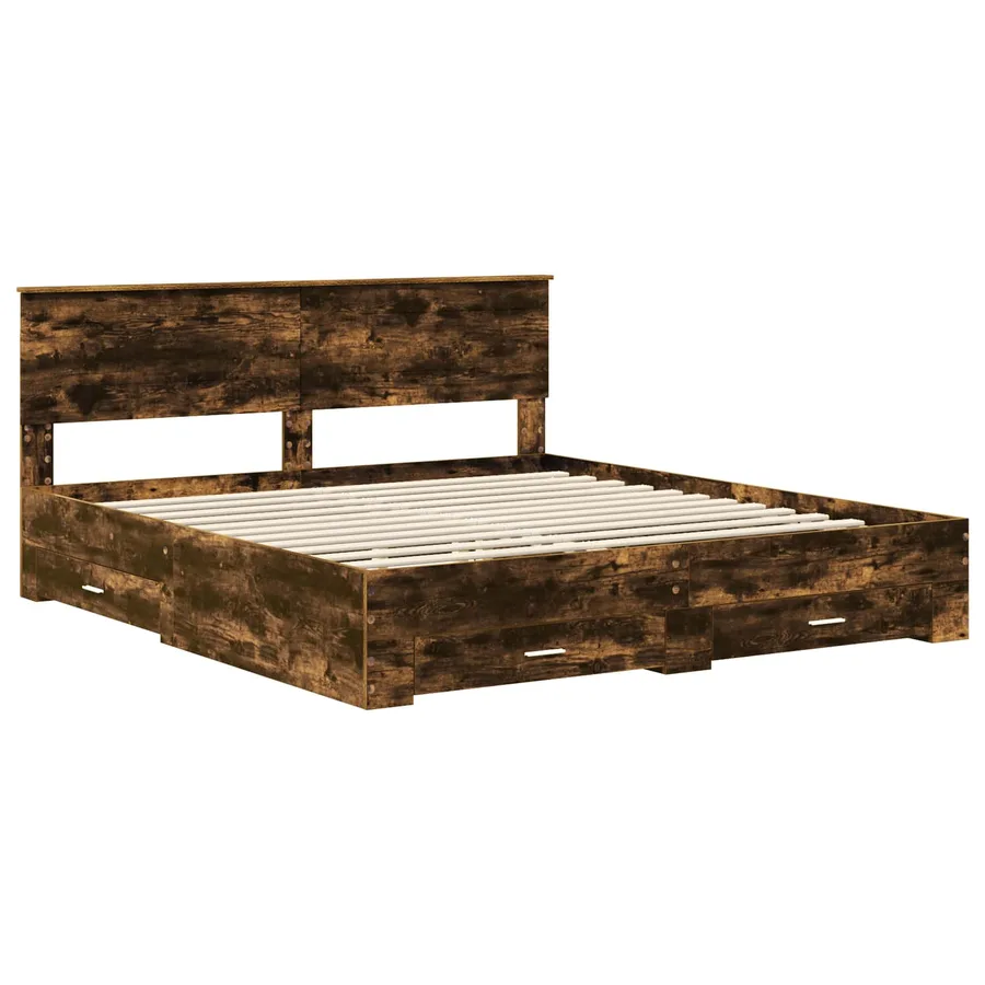 Cadre de lit Chêne fumé 200 x 200 cm Bois d'ingénierie - 4