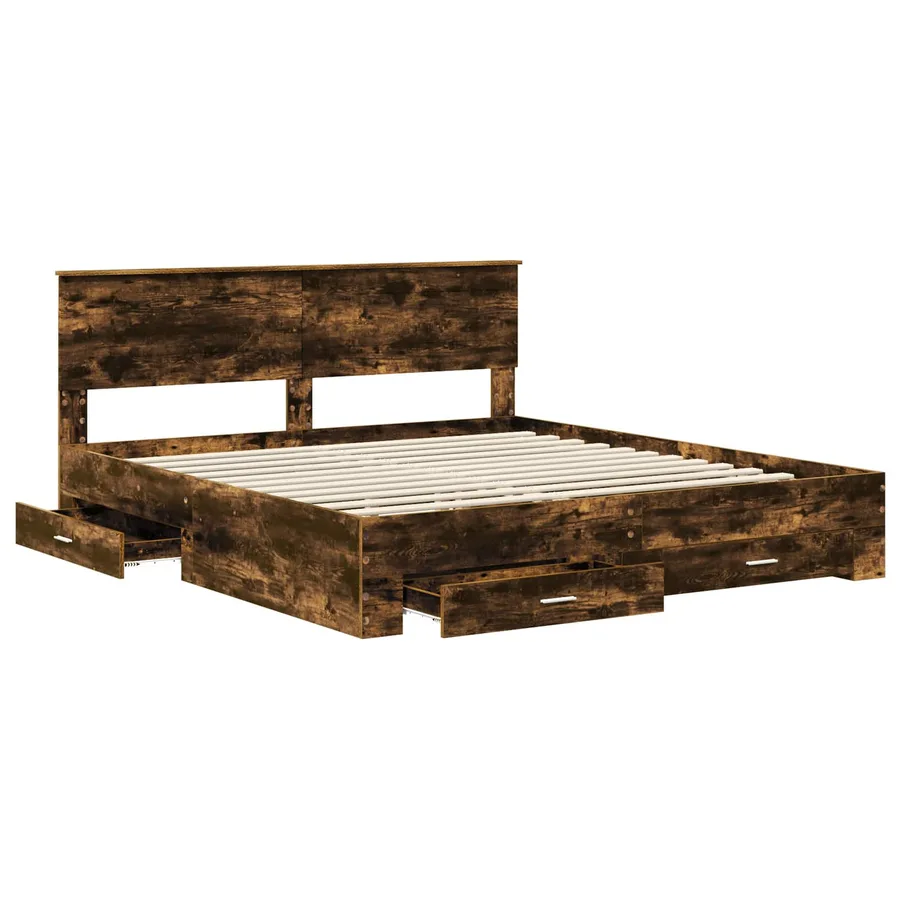 Cadre de lit Chêne fumé 200 x 200 cm Bois d'ingénierie - 5
