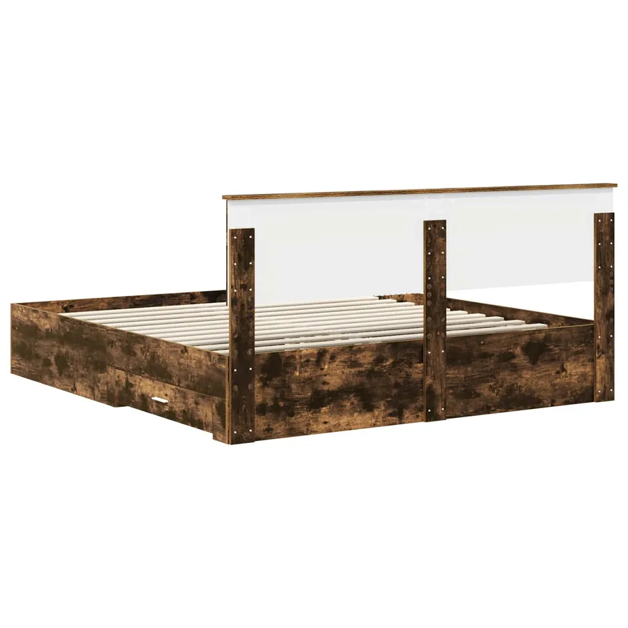 Cadre de lit Chêne fumé 200 x 200 cm Bois d'ingénierie - 8