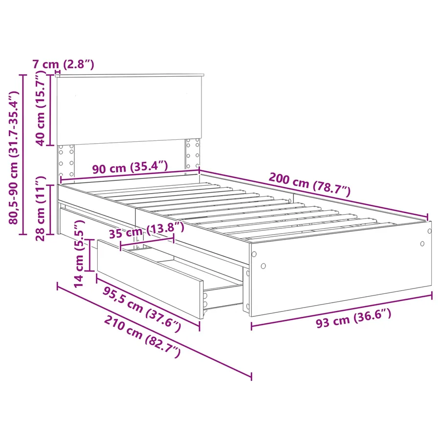 Lit de Rangement Blanc 90 x 200 cm Bois d'ingénierie - 14