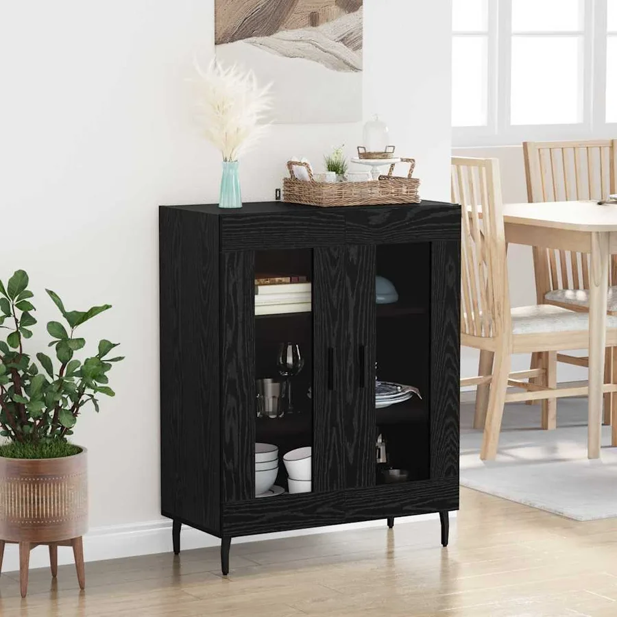 Buffet Chêne noir 69,5 x 34 x 90 cm Bois d'ingénierie - 4