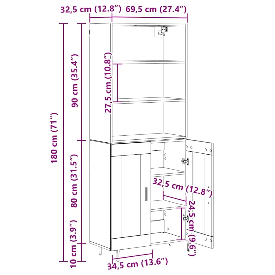 Haut Armoire Chêne noir 69,5 x 34 x 180 cm - 15