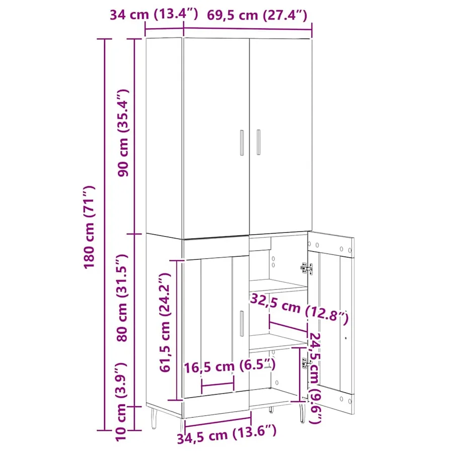 Haut Armoire 2 pcs Chêne artisanal 69,5 x 34 x 180 cm - 16