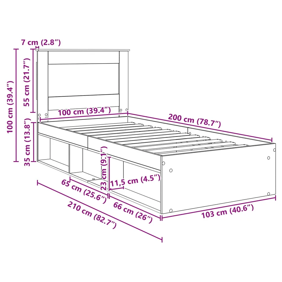 Cadre de lit Gris Sonoma 100 x 200 cm Pin massif - 13