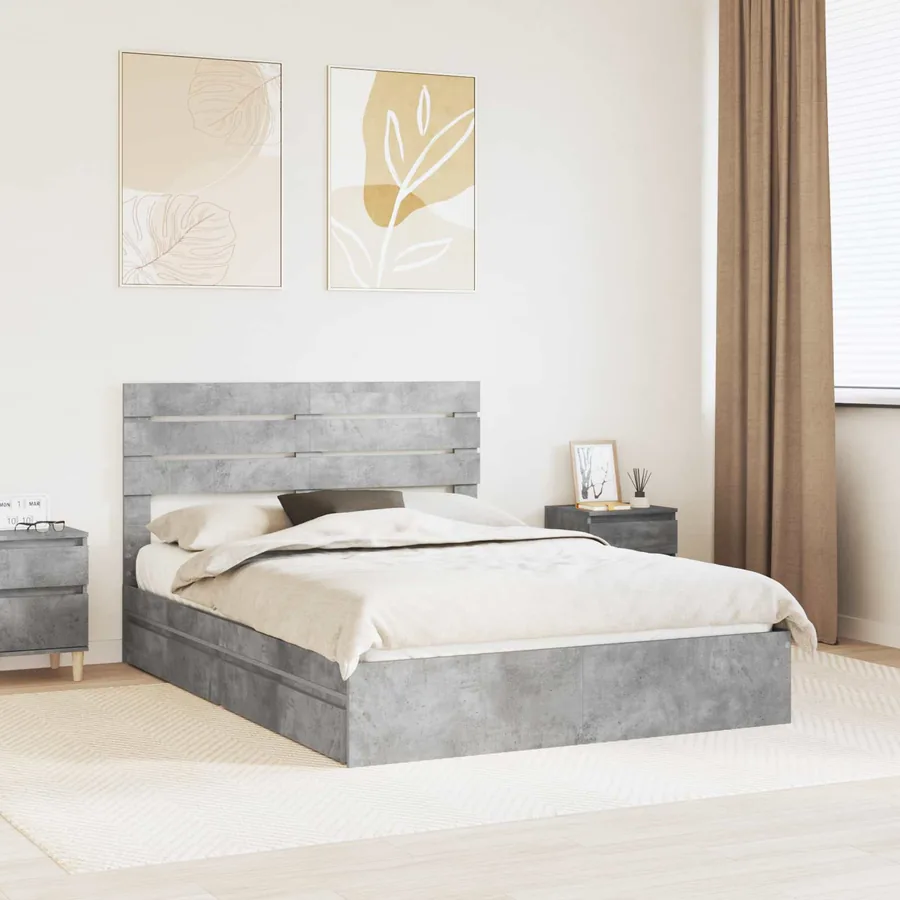 Lit de Rangement Gris béton 150 x 200 cm Bois d'ingénierie
