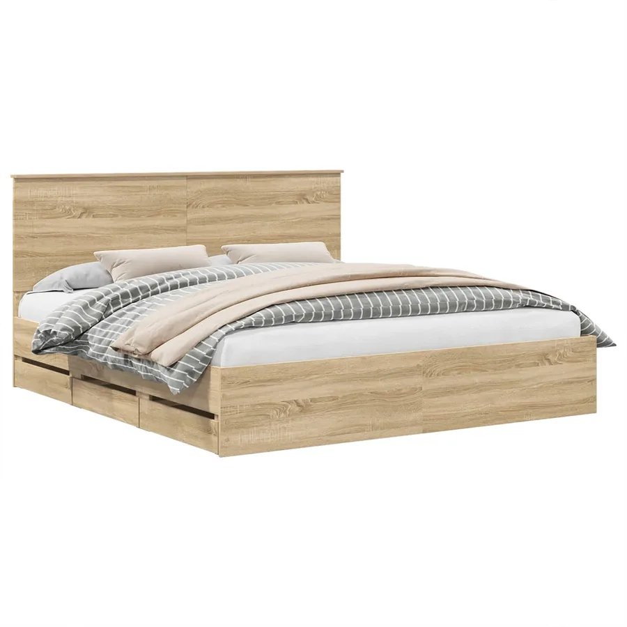 Cadre de lit Chêne Sonoma 200 x 200 cm Bois Ingénierie - 2