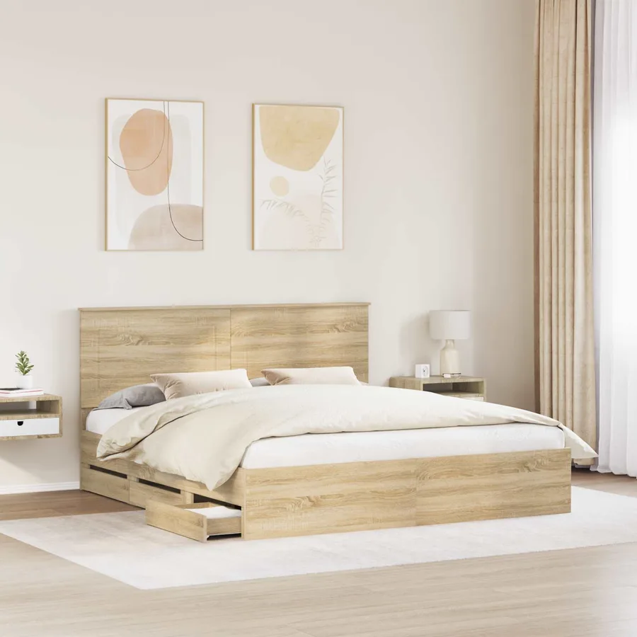 Cadre de lit Chêne Sonoma 200 x 200 cm Bois Ingénierie - 3