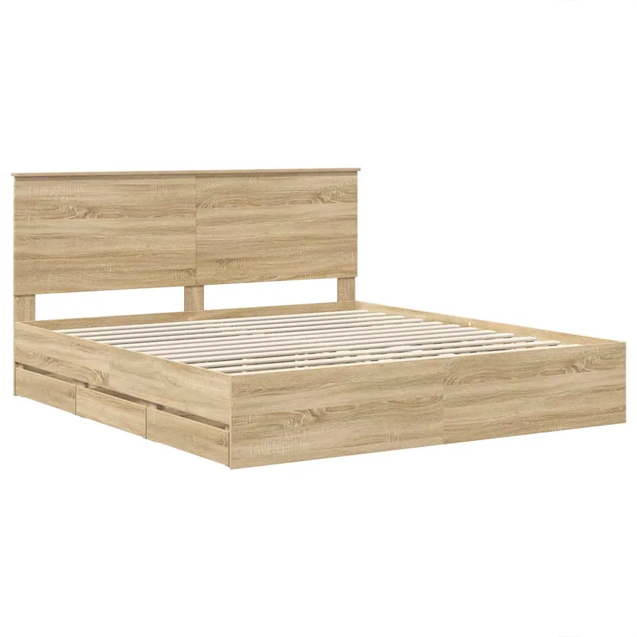 Cadre de lit Chêne Sonoma 200 x 200 cm Bois Ingénierie - 4