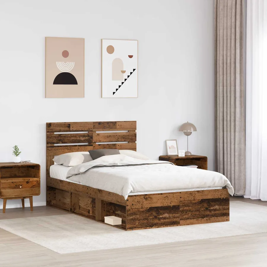Cadre de lit Bois ancien 120 x 190 cm Pin massif - 3
