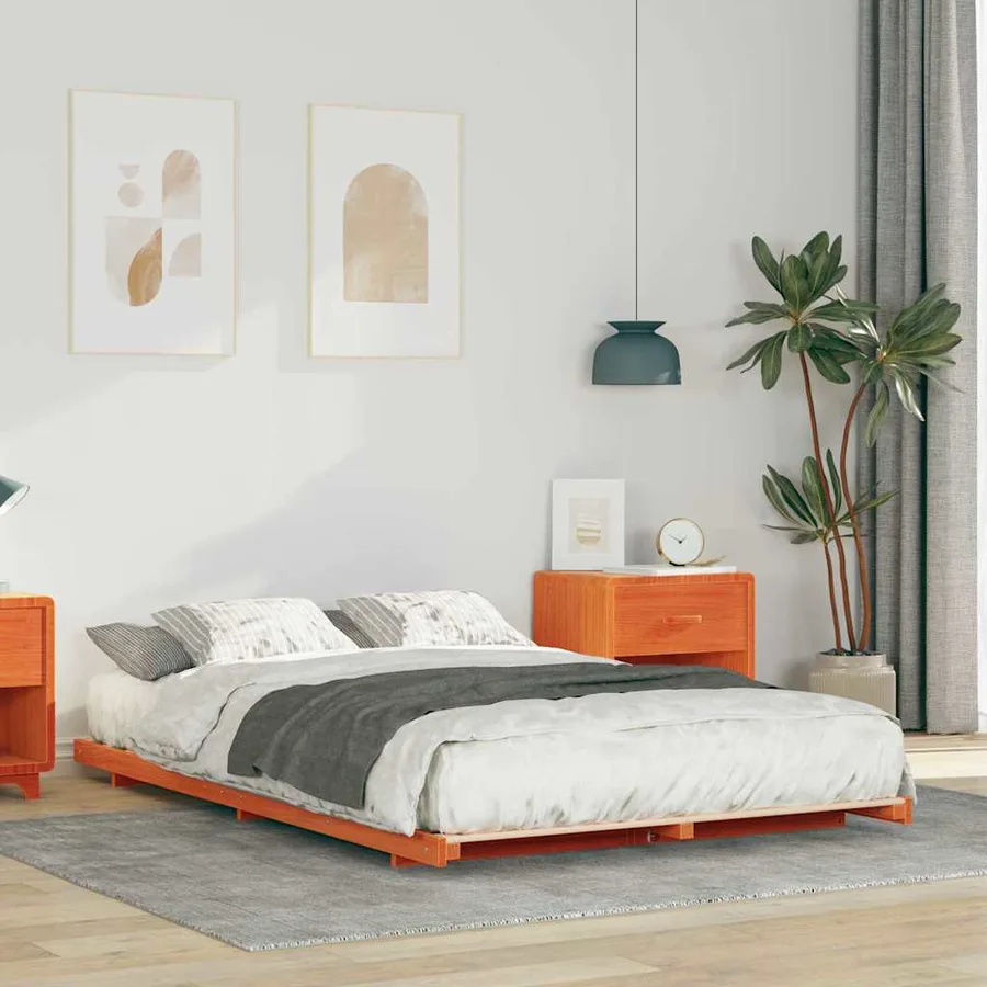 Cadre de lit Brun cire 140 x 190 cm Pin massif