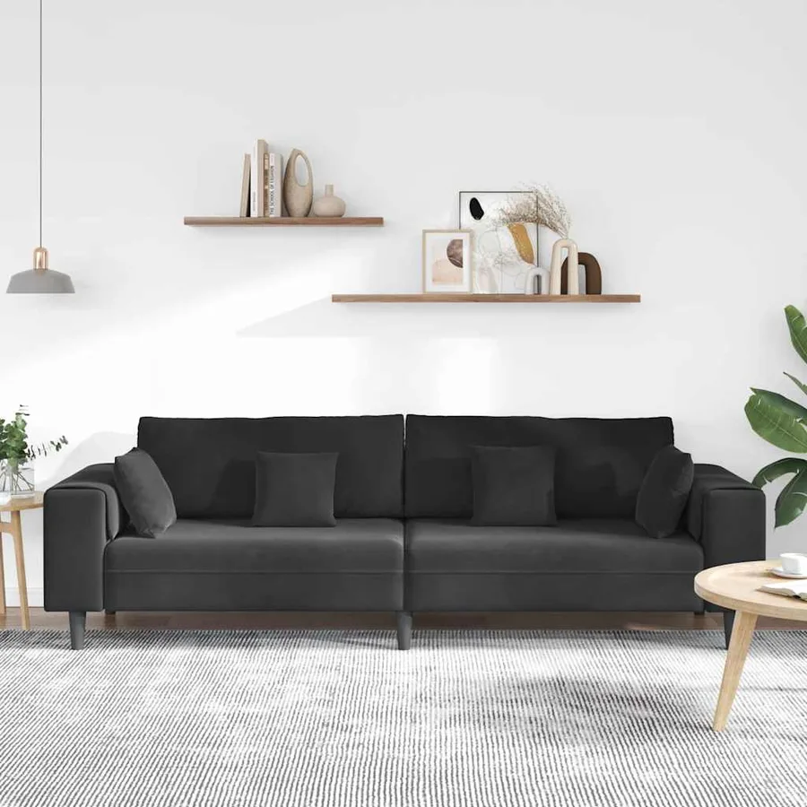 Canapé Noir 250 x 77 x 76 cm Velours - 3
