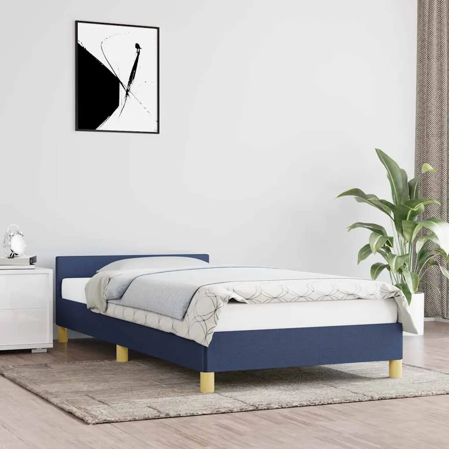 Cadre de lit avec tête de lit sans matelas bleu 80x200 cm tissu