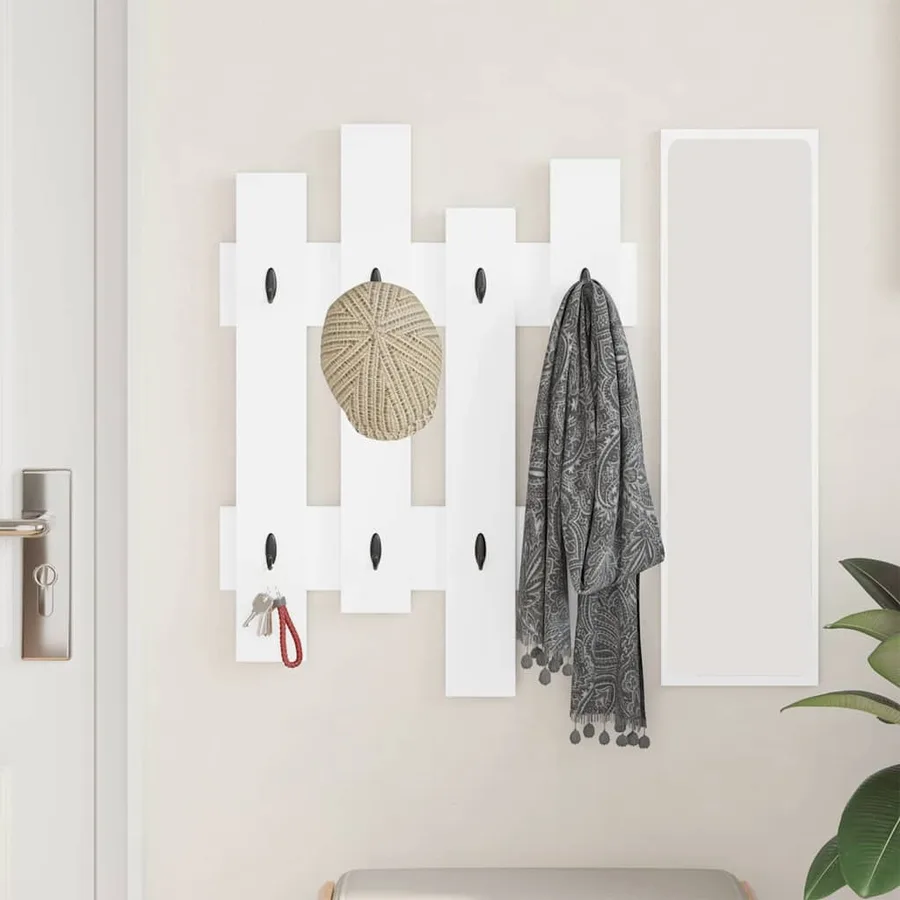 Porte-manteau mural Blanc 60 x 3 x 82 cm Bois d'ingénierie - 4