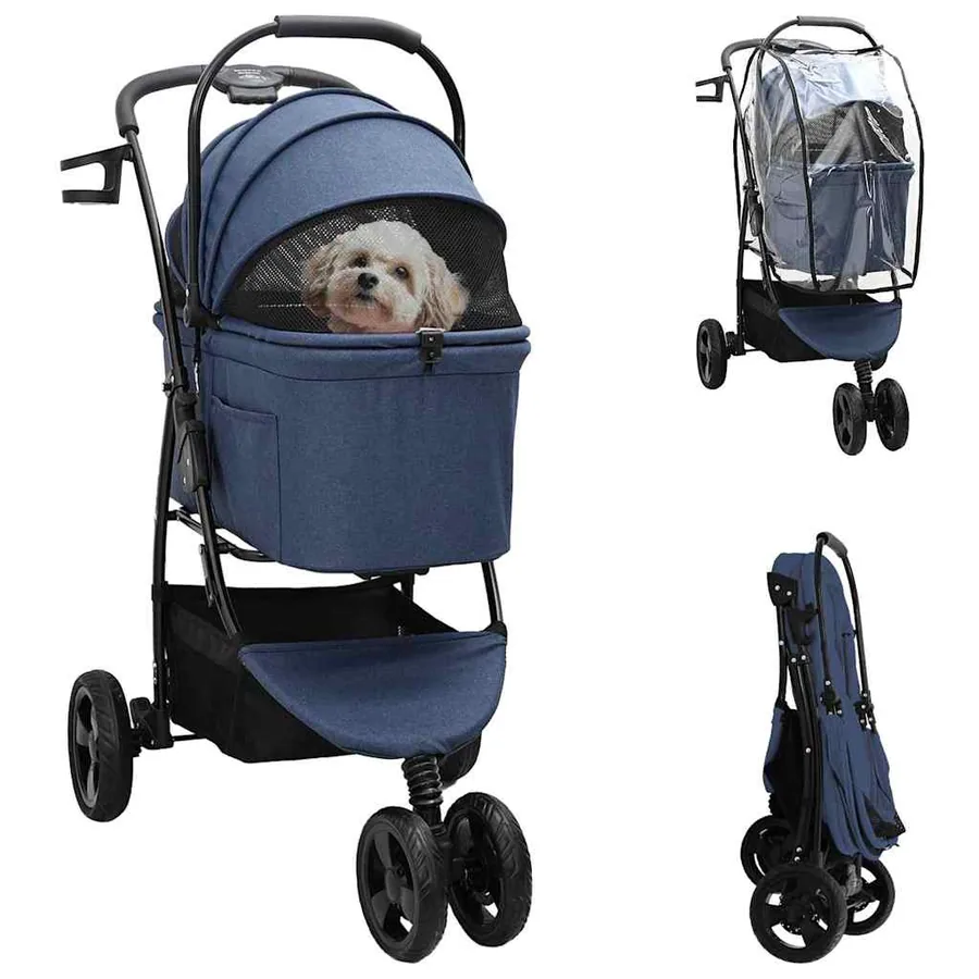Poussette Pliante pour Animaux Bleu 78 x 54 x 101 cm Polyester