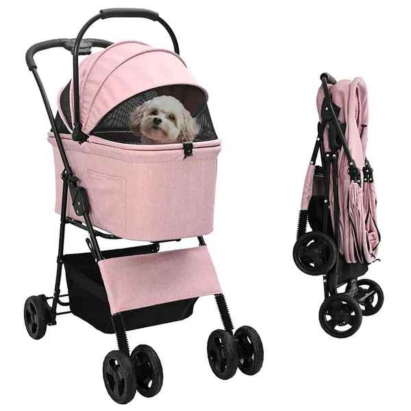 Poussette Pliante pour Animaux Rose 81 x 47 x 99 cm Polyester