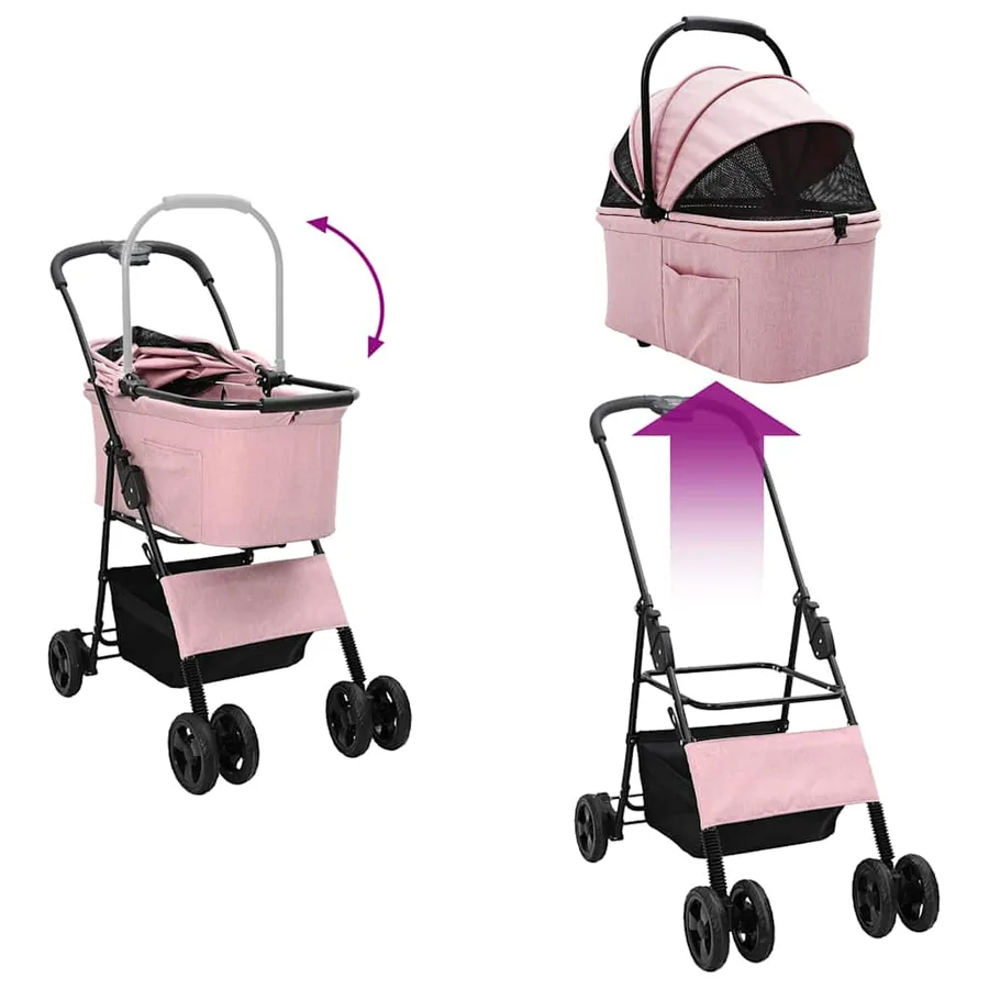 Poussette Pliante pour Animaux Rose 81 x 47 x 99 cm Polyester - 11