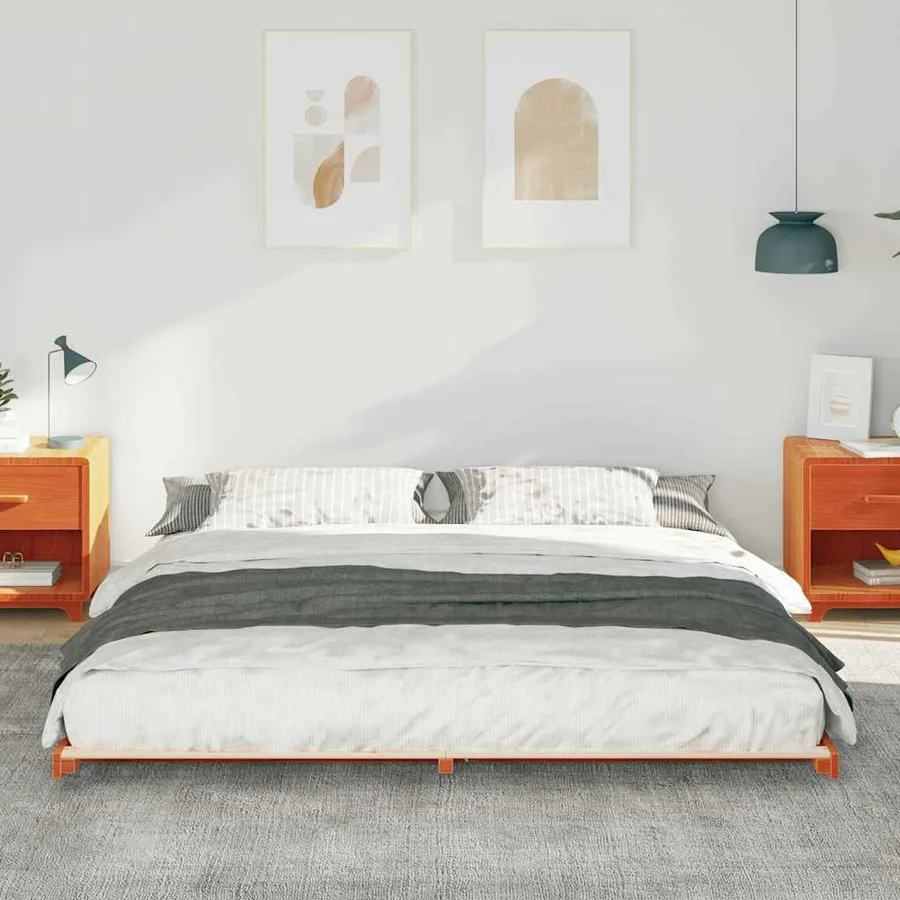 Cadre de lit Brun cire 200 x 220 cm Pin massif - 3
