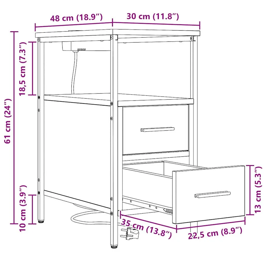 Cabinet de chevet avec tiroir Chêne Sonoma 30 x 48 x 61 cm - 14