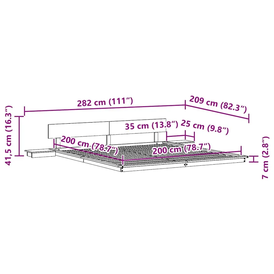 Cadre de lit Marron 200 x 200 cm bois - 8