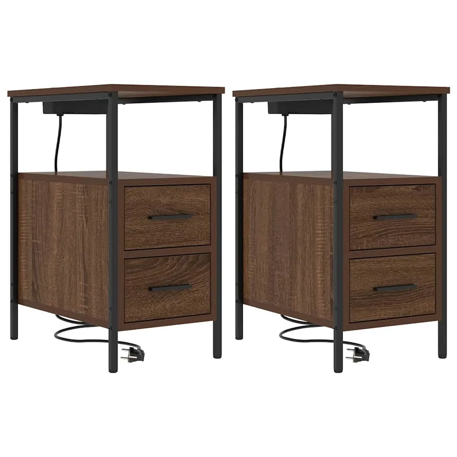 Cabinet de chevet avec tiroir 2 pcs Chêne brun 30 x 48 x 61 cm - 2