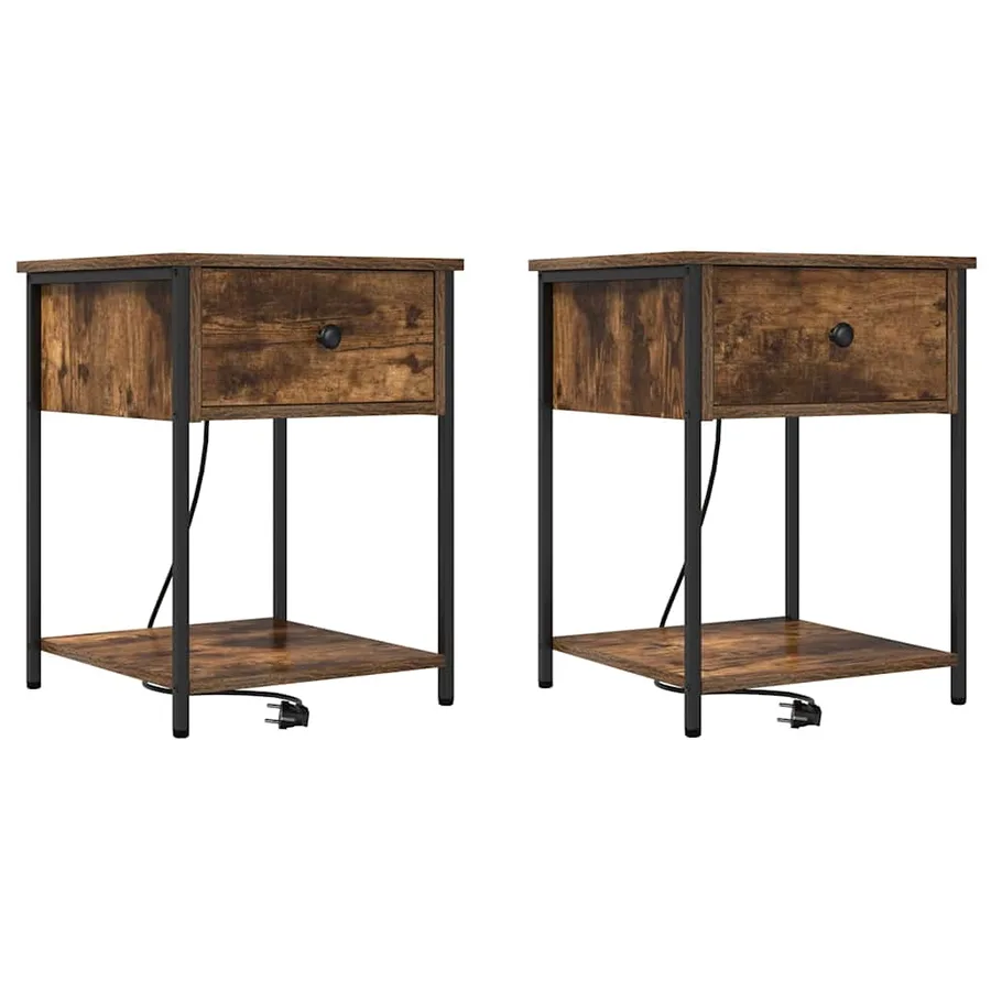 Cabinet de chevet avec tiroir 2 pcs Chêne fumé 42 x 41 x 56 cm - 2