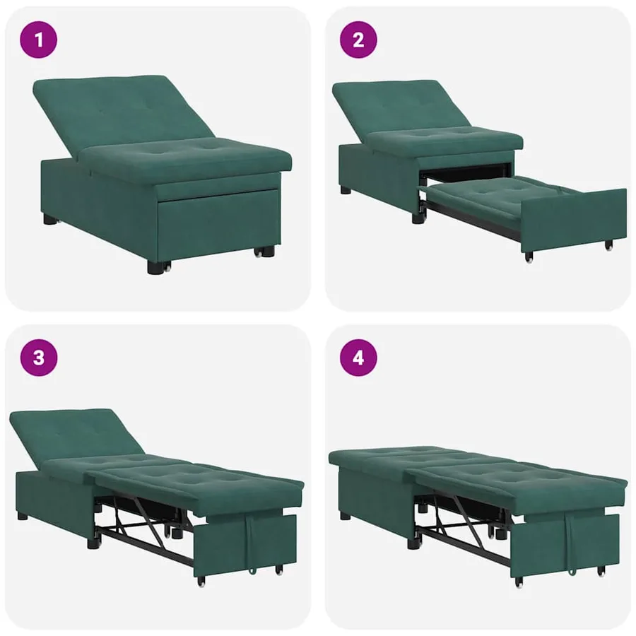 Canapé-Lit Vert foncé 194 x 67 x 82 cm Velours - 9