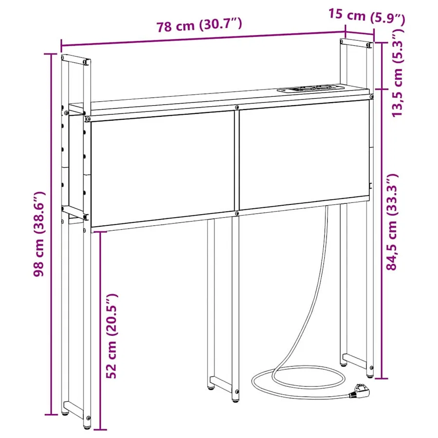 Headboard de Rangement avec Station de Charge Chêne noir - 13